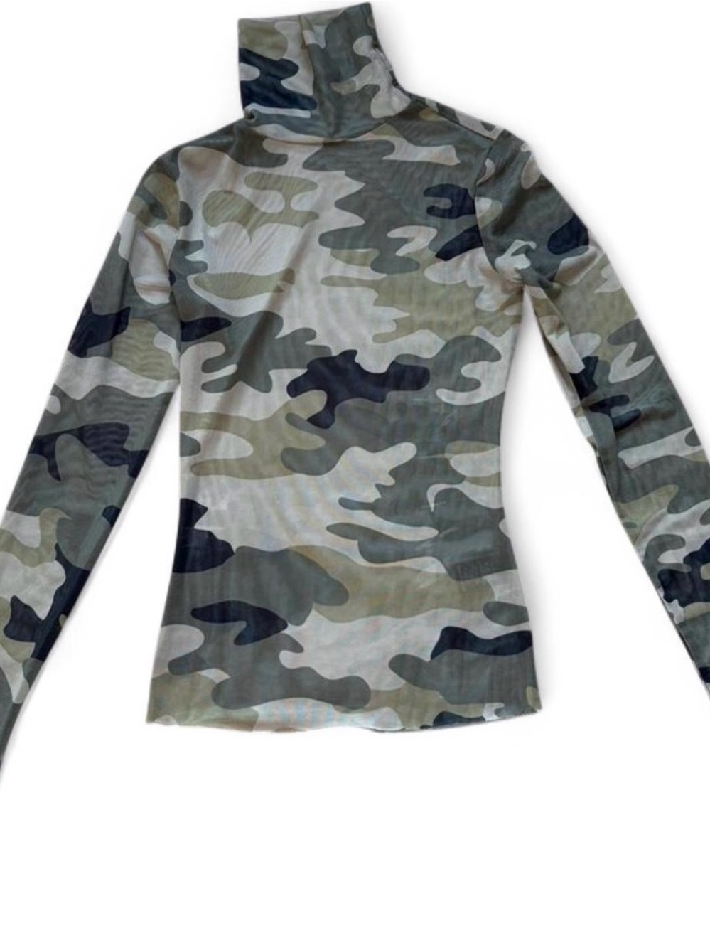 AFRM Camouflage Long-Sleeve Turtleneck Top in Green and Gray